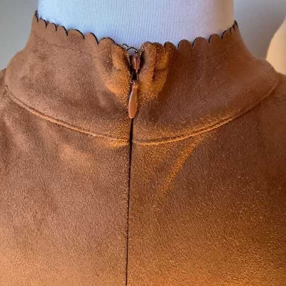 HYFVE Scalloped Hem Mini Dress, Large. Faux Brown Suede. Microfiber. Pretty - Picture 10 of 14